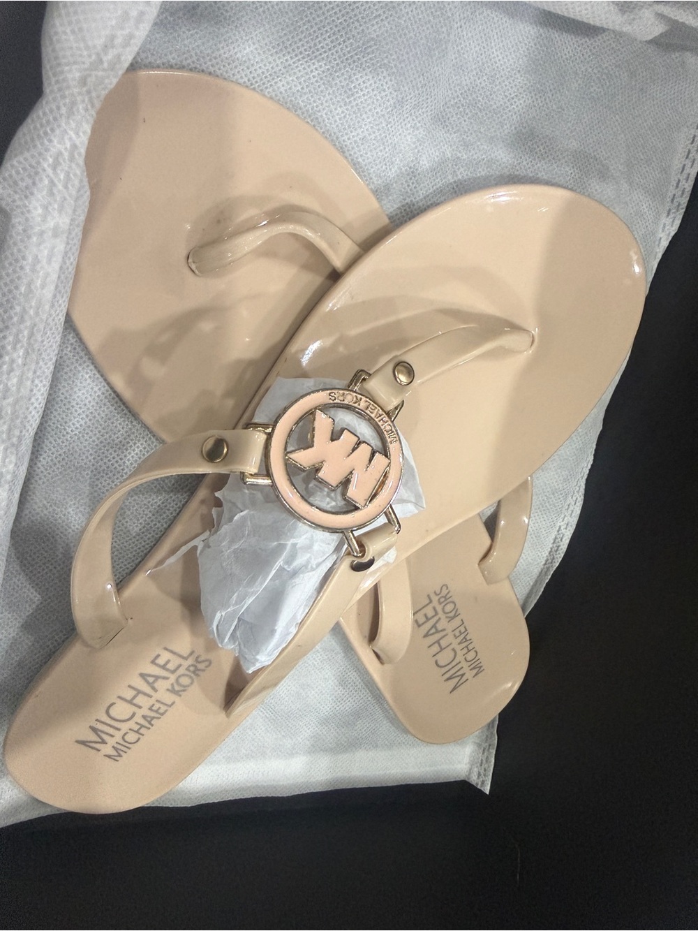 Michael Kors Nude Patent Logo Thong Sandals